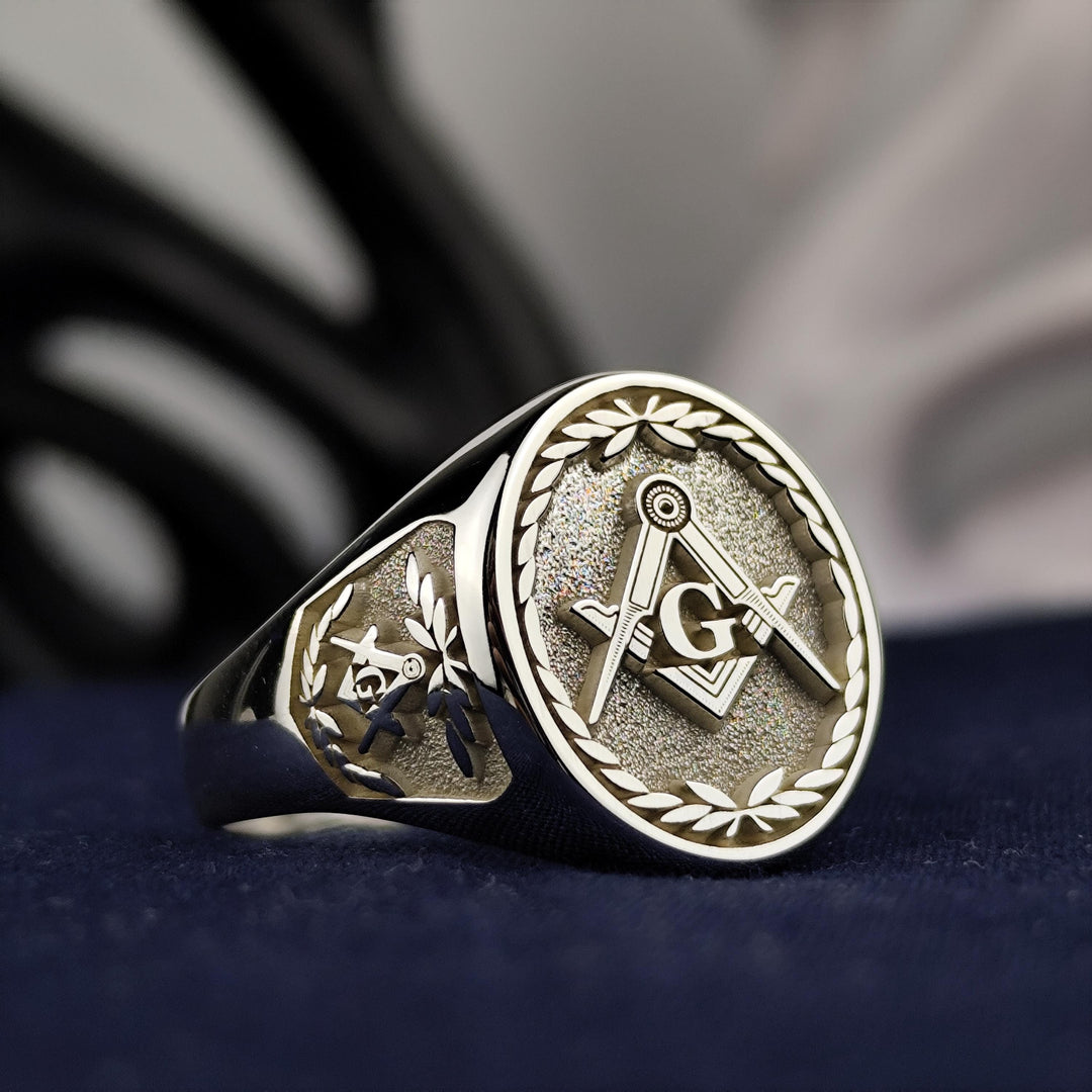 Custom Freemason ring available in gold, silver, or gold-filled, perfect for honoring Masonic values.