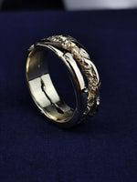 Load image into Gallery viewer, This 14K rustic gold band is a stunning example of minimalist luxury, featuring a rough, organic texture that enhances its artisanal appeal. Designed for men and women, this solid gold ring is a versatile piece, perfect as a wedding band or an elegant everyday accessory. A unique and handcrafted statement that embodies natural beauty and timeless elegance.
