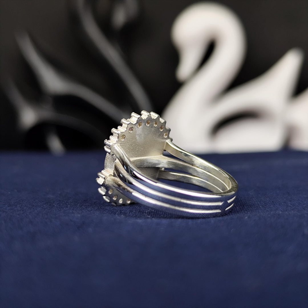 Custom school ring for women, featuring purple and white stones set in a sleek design. This elegant signet is ideal for celebrating educational achievements and personal success.