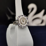 Load image into Gallery viewer, Stylish school ring for women, crafted with purple and white stones in a custom design. This elegant piece celebrates academic milestones with timeless sophistication.