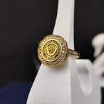 Load image into Gallery viewer, Stylish women’s university ring with a white stone and a gold-plated finish, designed to commemorate educational success with sophistication.
