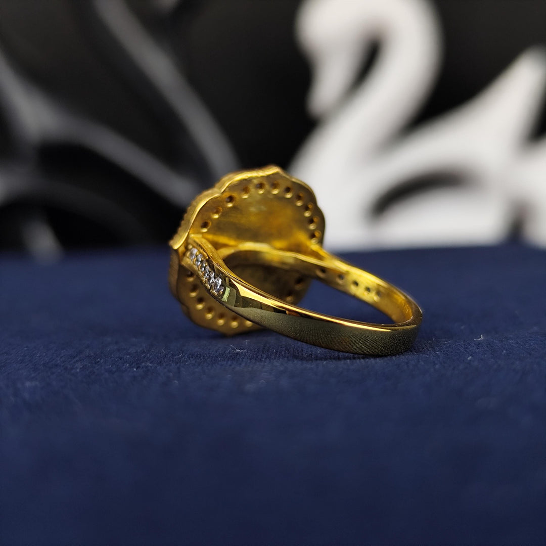 Custom white stone university ring for women, crafted with a gold-plated finish. A stylish and meaningful addition to any jewelry collection.