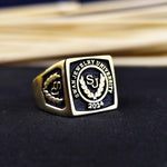 Load image into Gallery viewer, Men’s square university ring crafted in silver, featuring a bold design. Ideal for graduates and alumni as a stylish and meaningful keepsake.