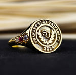 Load image into Gallery viewer, Minimalist gold university ring for women, designed to celebrate academic success with understated elegance. A timeless graduation accessory.