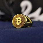 Load image into Gallery viewer, Unique Bitcoin gold ring, symbolizing the power of digital currency and blockchain technology. A versatile and elegant accessory for daily wear.
