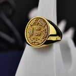 Load image into Gallery viewer, Personalized gold crypto ring with an engraved Bitcoin symbol, perfect for marking milestones in the world of digital currency.