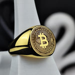 Load image into Gallery viewer, High-quality Bitcoin-inspired ring, featuring a detailed BTC emblem that symbolizes financial innovation and technological progress. Ideal for daily wear.