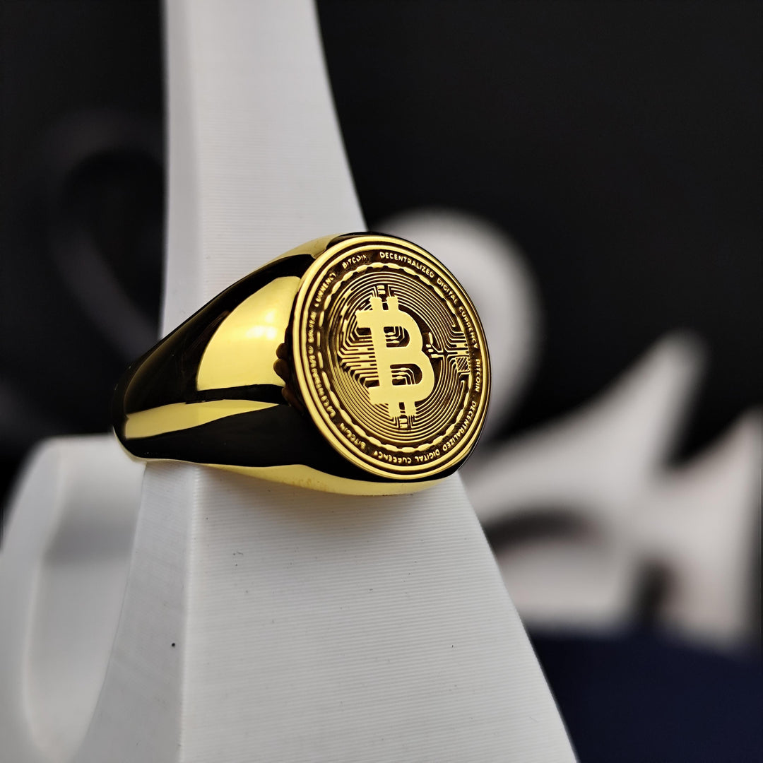 Crypto-themed Bitcoin jewelry with a refined design, perfect for celebrating financial independence and the rise of decentralized currencies.