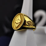 Load image into Gallery viewer, Stylish Ethereum fashion ring in gold, combining luxury with blockchain innovation. A must-have accessory for tech-savvy individuals and crypto investors.
