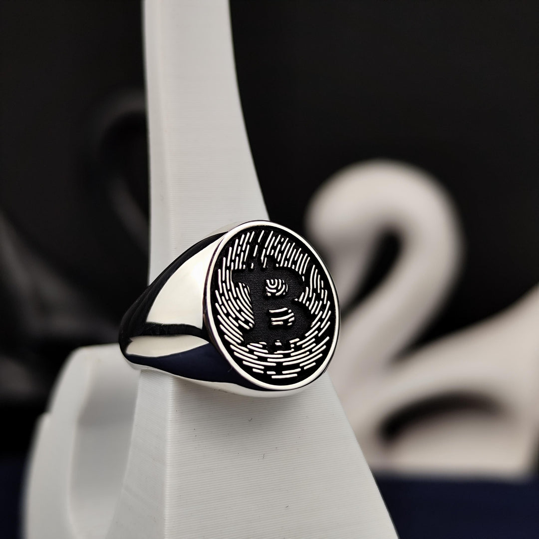 Personalized Bitcoin jewelry piece, crafted in silver and available in gold plating, offering a stylish way to showcase your love for cryptocurrency.