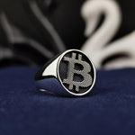 Load image into Gallery viewer, Elegant Bitcoin silver ring, crafted with precision to showcase blockchain pride. Available in gold and gold-plated variations to suit every crypto lover’s style.