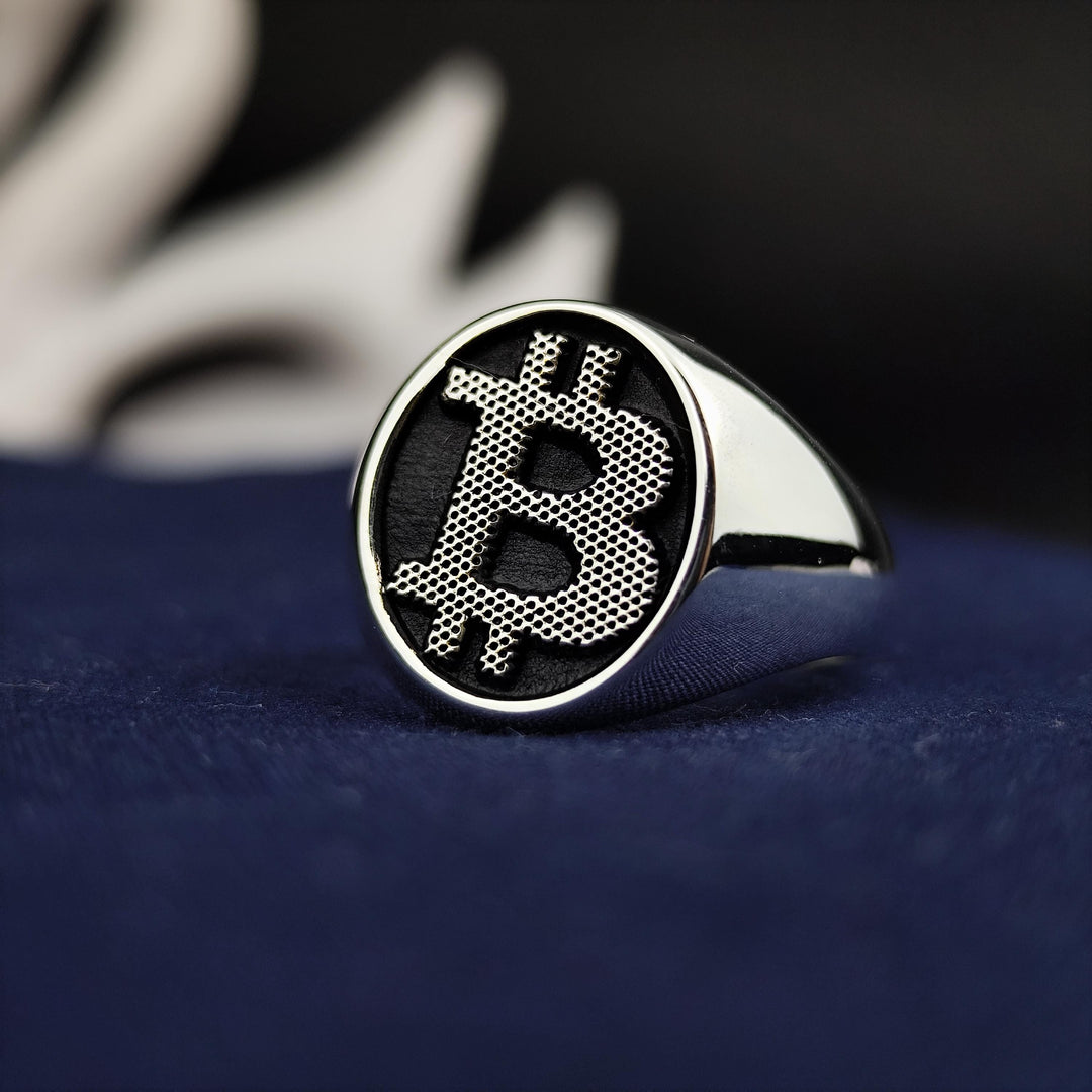 Custom-designed Bitcoin signet ring, crafted in silver with gold-plated options. A fashionable and meaningful statement piece for crypto believers.