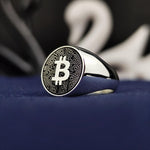 Load image into Gallery viewer, Custom-designed silver BTC signet ring, featuring a stylish and polished finish. A meaningful crypto jewelry piece for traders and blockchain supporters.