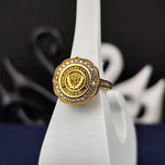 Load image into Gallery viewer, Custom-designed gold-plated women’s university ring with a stunning white stone. A timeless and versatile piece for marking academic achievements.