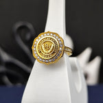 Load image into Gallery viewer, Women’s graduation ring in gold plating with a polished white stone, combining elegance with a meaningful design. Ideal for formal or casual wear.