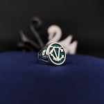 Load image into Gallery viewer, A stylish and timeless two-letter ring, this engraved signet piece is perfect for initials or surname engraving. Designed for both men and women, this elegant monogram ring makes an ideal anniversary, wedding, or birthday gift. The personalized name detail adds a unique and sentimental touch, making it a meaningful keepsake jewelry piece.