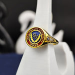 Load image into Gallery viewer, Stylish women's university ring with a minimalist gold plated finish, blending sophistication with a modern stone-set design. Ideal for students and graduates.