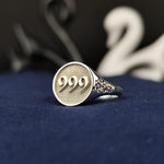 Load image into Gallery viewer, Stylish angel number ring crafted in sterling silver, designed with a delicate stone setting. A symbolic piece representing numerology, divine alignment, and inner strength, perfect for women who love meaningful jewelry.