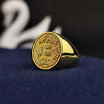 Load image into Gallery viewer, Elegant Bitcoin signet ring with a sophisticated design that reflects the power of cryptocurrency. Ideal for daily wear or as a collector’s piece.