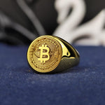 Load image into Gallery viewer, Exclusive Bitcoin Signet Ring – Gold Blockchain Fashion Jewelry for Crypto Enthusiasts