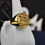 Load image into Gallery viewer, Unique BTC ring crafted in gold, offering a blend of luxury and innovation. A fashionable accessory representing the future of digital assets.