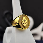Load image into Gallery viewer, Personalized Ethereum signet ring, designed for crypto investors who want to celebrate their digital wealth in style. A perfect statement piece.