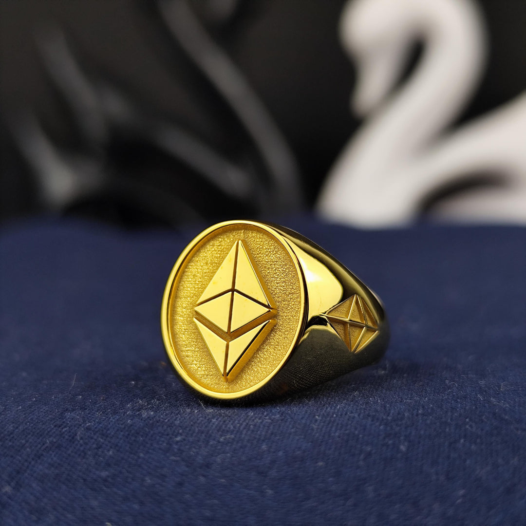 Stylish Ethereum jewelry with a refined gold finish, symbolizing digital wealth and innovation. A meaningful gift for cryptocurrency enthusiasts and fintech lovers.