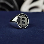 Load image into Gallery viewer, Stylish BTC signet ring in silver with gold-plated options, blending blockchain passion with timeless elegance. A meaningful piece for crypto investors.