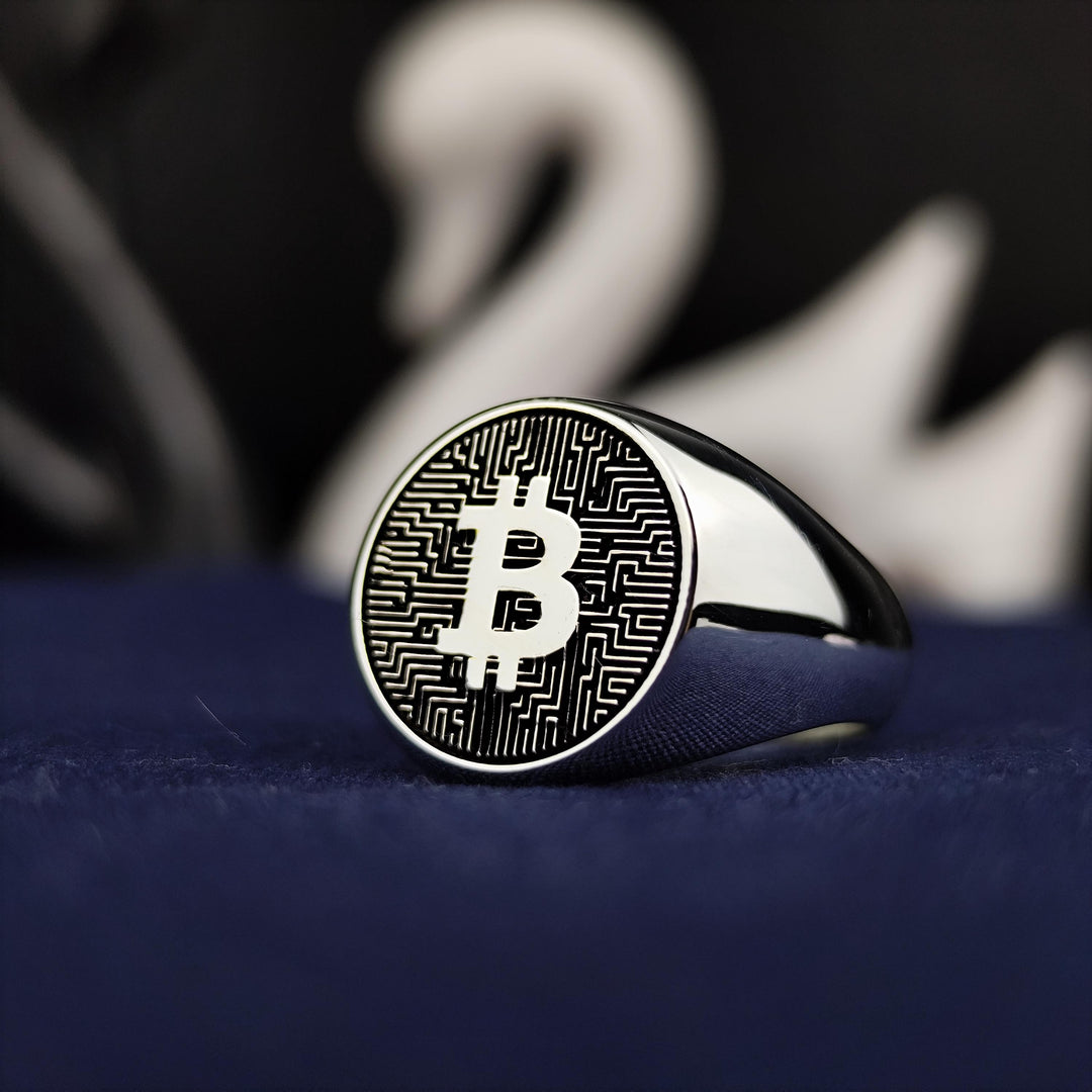 Unique silver Bitcoin ring, symbolizing digital freedom and financial growth. Perfect as a gift for crypto lovers or a personal statement of blockchain passion.