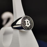 Load image into Gallery viewer, Modern Bitcoin ring in silver, featuring an engraved BTC logo. A perfect statement piece for crypto investors and supporters of decentralized finance.