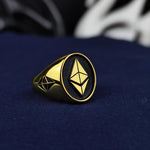Load image into Gallery viewer, Minimalist gold Ethereum ring, designed to showcase crypto pride and blockchain innovation. Featuring a smooth, polished finish and high-quality craftsmanship, this sophisticated accessory is ideal for crypto investors, traders, and Ethereum supporters. Whether worn as a daily piece or a collector’s item, this ring adds a stylish touch to any outfit, representing financial independence and digital progress.