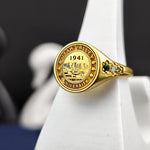 Load image into Gallery viewer, Personalized gold vermeil college ring with a minimalist aesthetic, symbolizing academic achievement in an elegant way.