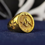 Load image into Gallery viewer, Gold Masonic ring featuring a timeless Freemason symbol. Designed for men and women, this elegant signet represents tradition, brotherhood, and heritage.