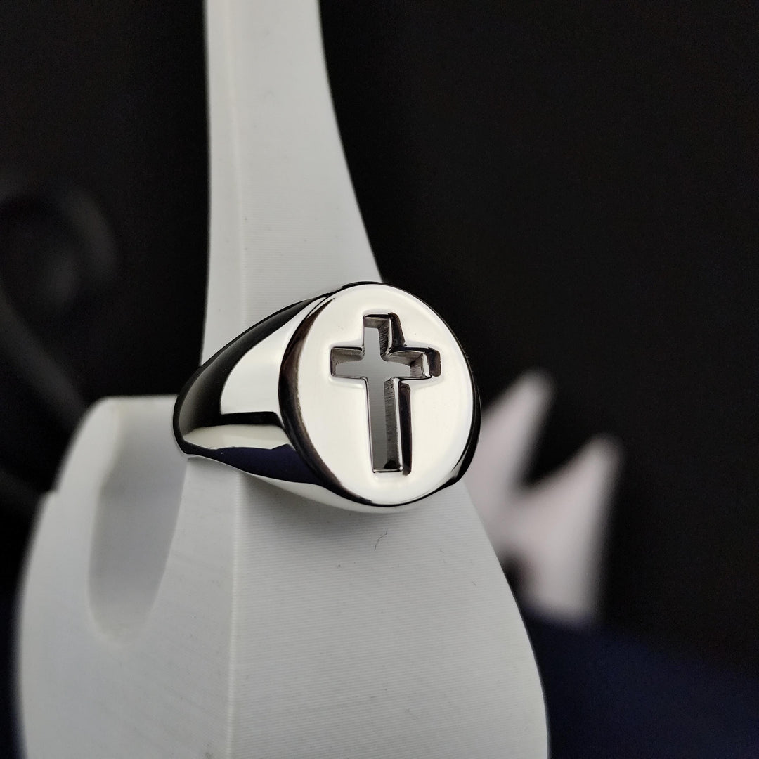 A timeless unisex Christian cross ring, crafted in silver with a handmade crucifix signet band that embodies faith and devotion. Designed for both men and women, this elegant religious ring is a great Christian gift for special occasions like Easter and Christmas. Whether worn daily or as a spiritual keepsake, it serves as a meaningful reminder of one's belief and a stylish representation of religious commitment.