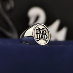 Load image into Gallery viewer, Handcrafted for elegance, this custom two-letter monogram ring is the perfect blend of style and personalization. Featuring an engraved initial name design, this signet ring in silver or gold is a timeless keepsake. Whether worn as an everyday accessory or given as a heartfelt gift, it is ideal for those who love personalized jewelry. A great choice for weddings, birthdays, or any special occasion.