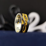 Load image into Gallery viewer, A stunning rustic ring that showcases an oxidized and gold-plated design for a truly unique look. Handmade with precision, this textured band offers a vintage, distressed feel, making it a bold statement for both men and women. Whether worn as a daily signature piece or as a thoughtful gift, this unisex ring blends artistic craftsmanship with a timeless aged aesthetic for a distinctive and stylish appeal.