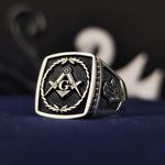 Load image into Gallery viewer, A distinguished Masonic ring featuring a set stone and intricate craftsmanship, designed for Master Masons. This handmade lodge ring in silver or gold honors the heritage and values of Freemasonry. Whether worn for special lodge meetings or as an everyday symbol of brotherhood, this signet ring is a bold and meaningful piece of Masonic jewelry that represents tradition and enlightenment.