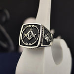 Load image into Gallery viewer, This Masonic ring with a stone centerpiece is a classic symbol of Freemasonry, featuring a beautifully detailed lodge signet design. Crafted in silver or gold, this Master Mason ring is perfect for those who take pride in their Masonic journey. Whether worn as a daily reminder of the fraternity’s teachings or gifted to a fellow Mason, this ring represents tradition, unity, and timeless craftsmanship.