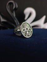 Load image into Gallery viewer, Silver FLT Masonic ring designed with the symbolic Triple Link emblem, representing the values of Friendship, Love, and Truth. This Odd Fellows signet ring is a striking accessory for Freemasons and those who appreciate meaningful jewelry. A unique and vintage-inspired piece, handcrafted with precision for durability and style. Ideal as a brotherhood gift, lodge ring, or personal statement piece honoring Masonic traditions and values.
