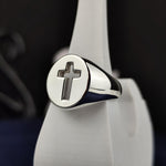 Load image into Gallery viewer, This unisex Christian cross ring is a powerful symbol of belief, crafted from premium silver with a handmade crucifix signet band. Designed for both men and women, this religious ring is a perfect blend of style and spirituality. Ideal as a Christian gift, it is suitable for Christmas, Easter, or everyday wear, serving as a reminder of faith and devotion. A timeless piece for those who cherish their beliefs.