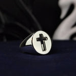 Load image into Gallery viewer, This unisex Christian cross ring is crafted from high-quality silver, blending faith and style in a timeless design. Handmade with care, the crucifix signet band is perfect for both men and women who appreciate meaningful religious jewelry. Ideal for daily wear or as a Christian gift, this ring symbolizes devotion and strength, making it a unique accessory for Easter, Christmas, or any special occasion.