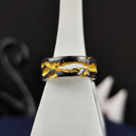 Load image into Gallery viewer, This oxidized and gold-plated rustic ring features a unique textured band that captures the essence of raw elegance. A handcrafted statement piece, this ring is ideal for men and women who seek something bold and different. Perfect for those who love antique aesthetics, this artisanal jewelry piece makes a great everyday ring or a special gift, showcasing a refined balance between ruggedness and sophistication.