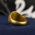 Load image into Gallery viewer, Handcrafted vermeil FLT ring featuring the iconic Odd Fellows Triple Link symbol. Made from sterling silver with a thick layer of 18K gold, this signet ring blends tradition with contemporary craftsmanship. A perfect piece of Masonic jewelry for Freemasons and fraternal order members. Ideal as a statement accessory or a meaningful gift for those who value brotherhood, heritage, and timeless design in their Masonic jewelry collection.