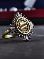 Load image into Gallery viewer, This women&#39;s gold-plated university ring is an elegant and meaningful piece, designed to celebrate academic achievements. Featuring a sleek and classic design, this signet ring is perfect for students, graduates, and alumni. A timeless and refined graduation gift, this college ring serves as a symbol of success and dedication, making it an ideal keepsake to honor educational milestones.
