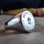 Load image into Gallery viewer, Memento Mori ring in gold, engraved with a symbolic reminder of mortality. This ring is perfect for those who appreciate deep, meaningful jewelry with a philosophical touch.
