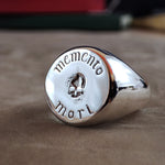 Load image into Gallery viewer, Gold Memento Mori ring, symbolizing the inevitability of death and the importance of living a meaningful life. A timeless piece with deep spiritual significance.
