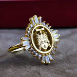Load image into Gallery viewer, A stunning women&#39;s signet ring, engraved with a personalized family crest for a regal and meaningful design. Crafted with elegance and tradition in mind, this heraldic ring symbolizes noble heritage. Whether as an heirloom, a milestone gift, or a refined statement piece, this coat of arms jewelry makes a timeless and sophisticated addition to any collection.
