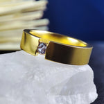 Load image into Gallery viewer, These his and hers vermeil wedding rings are crafted with precision and elegance, making them the perfect engagement or promise rings for couples. Featuring a luxurious gold-plated design, these bands are durable, stylish, and timeless. A beautiful way to celebrate love, these matching rings make the ideal wedding or anniversary gift.
