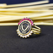 Custom university ring for women, crafted in gold plating with a sleek and modern design. Perfect for commemorating graduation or academic milestones.