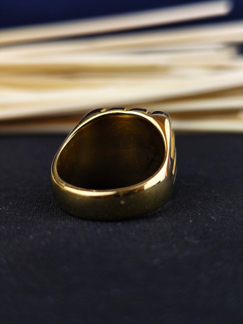 Personalized gold-plated university ring for men, crafted to symbolize academic pride and success.
